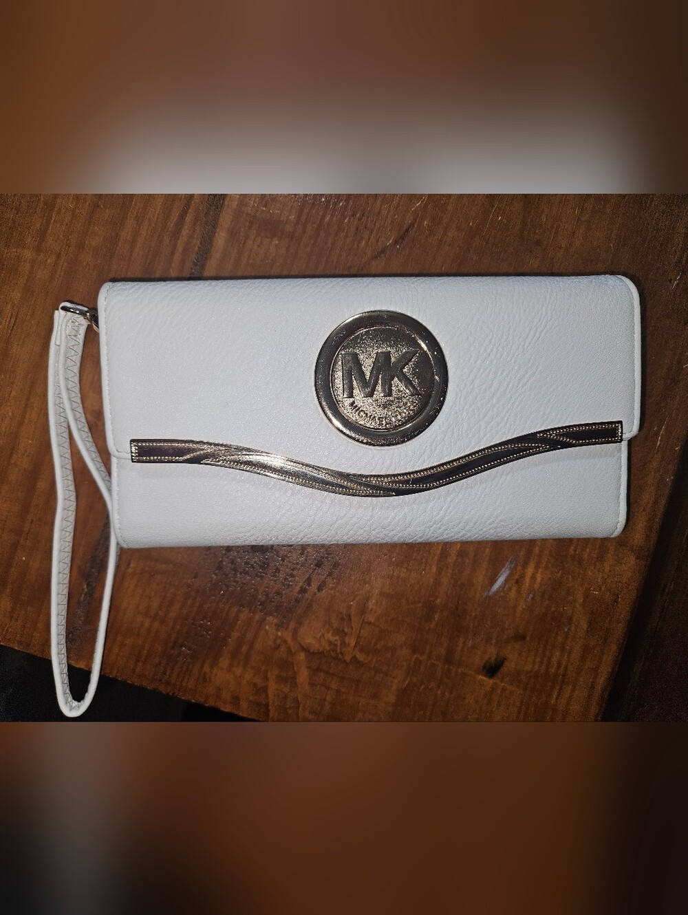 Michael Kors White Wristlet Clutch with Gold Accent